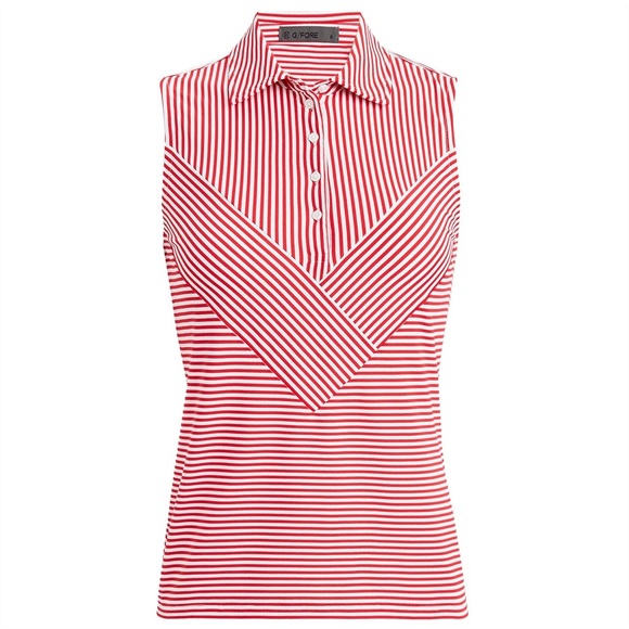 G/FORE Chevron Feeder Stripe Tech Pique Sleeveless Polo XL Lava Red White - Picture 1 of 8